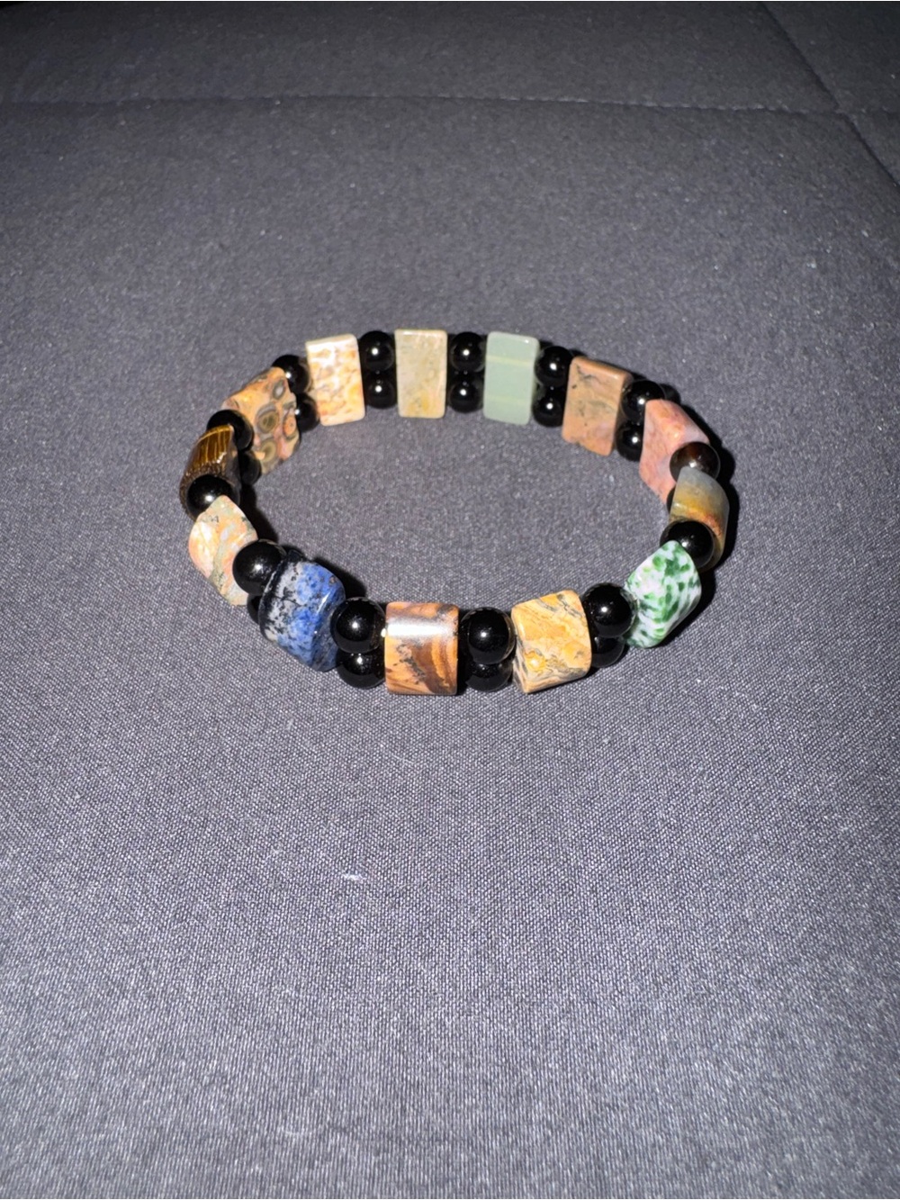 Multicolor Stone Bead Stretch Bracelet with Black Spacer Beads